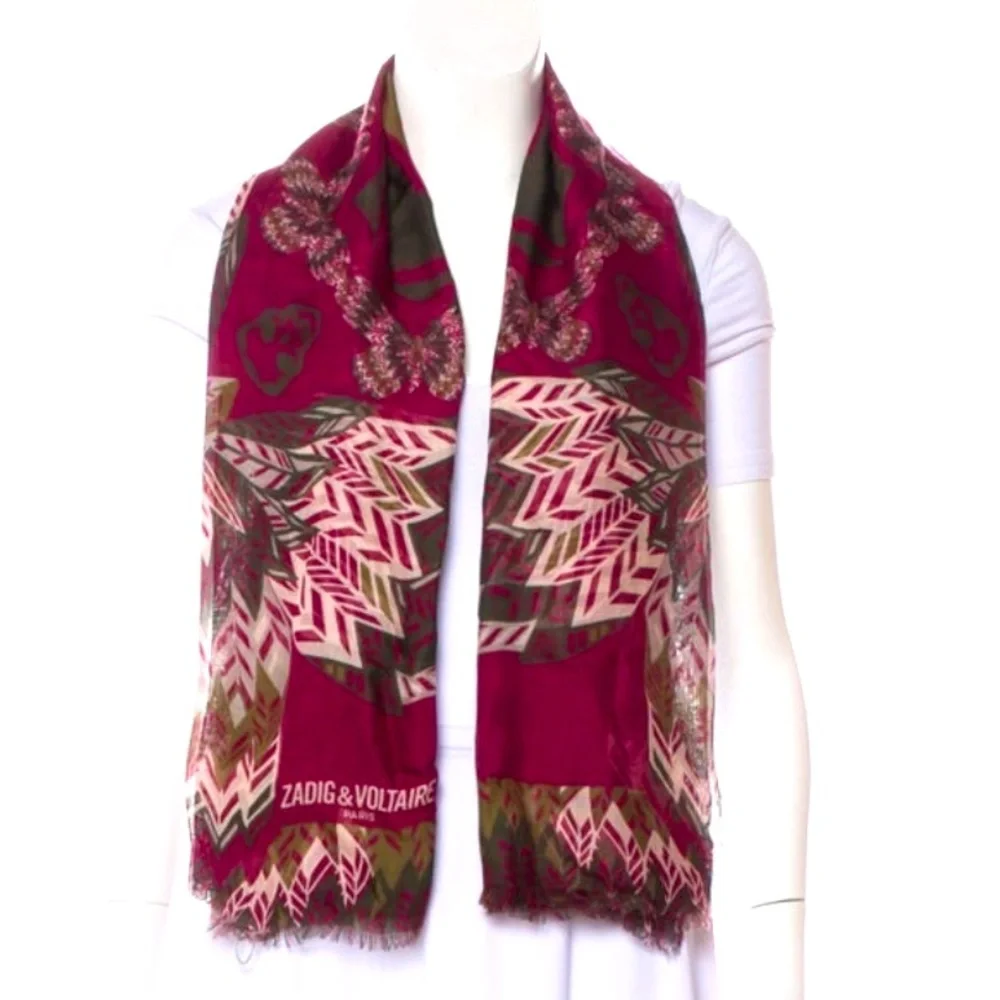 Zadig & Voltaire KERRY Butterfly Skull Feather Scarf 🧣 red NWT $198